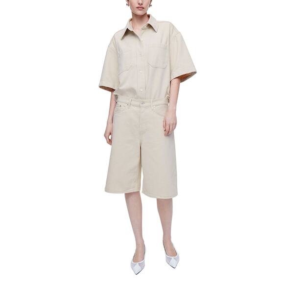 Cos Longline Beige Cotton Denim Shorts Size 29 - Picture 1 of 4